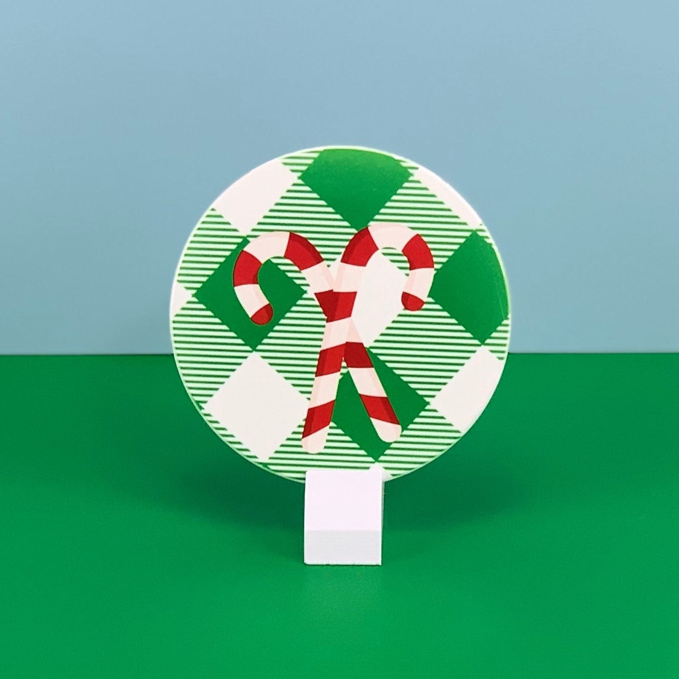 Red and green plaid candy cane coaster