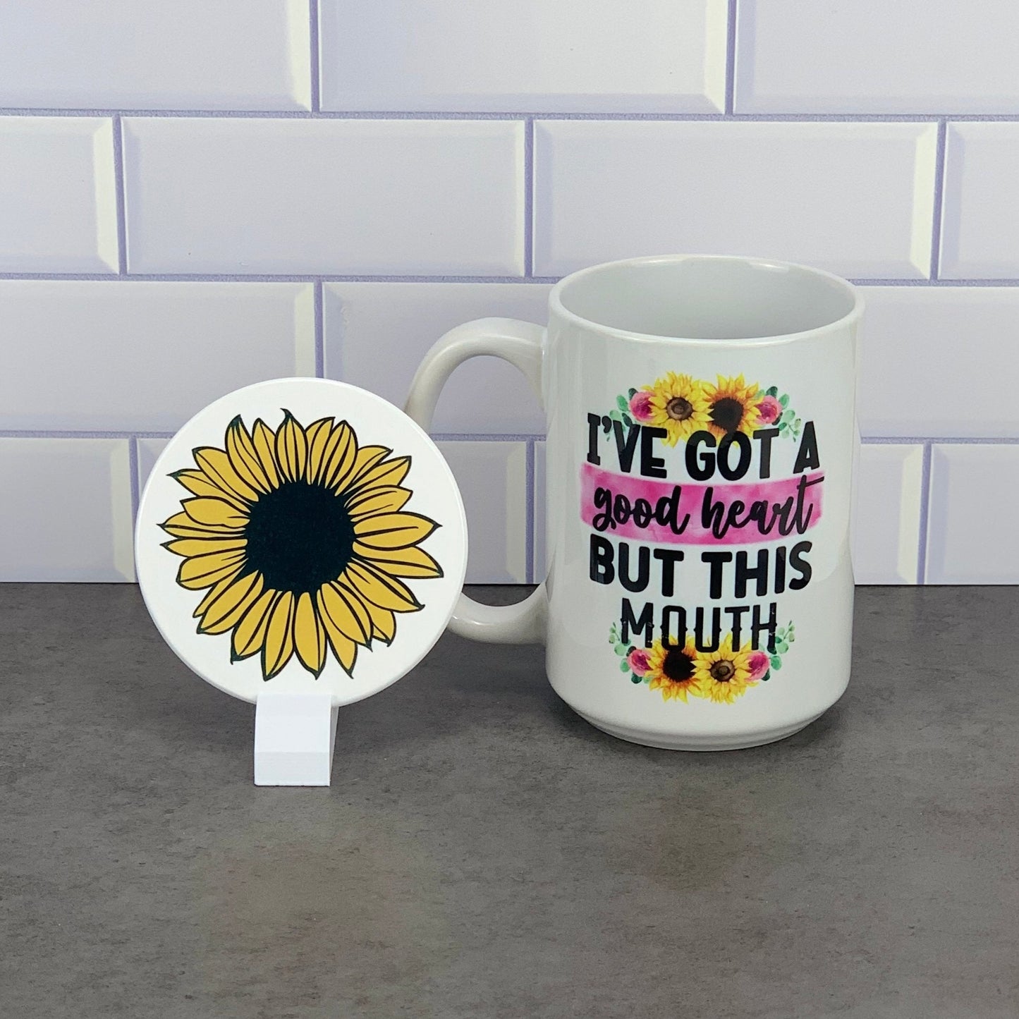 I've got a good heart but this mouth mug and coaster set