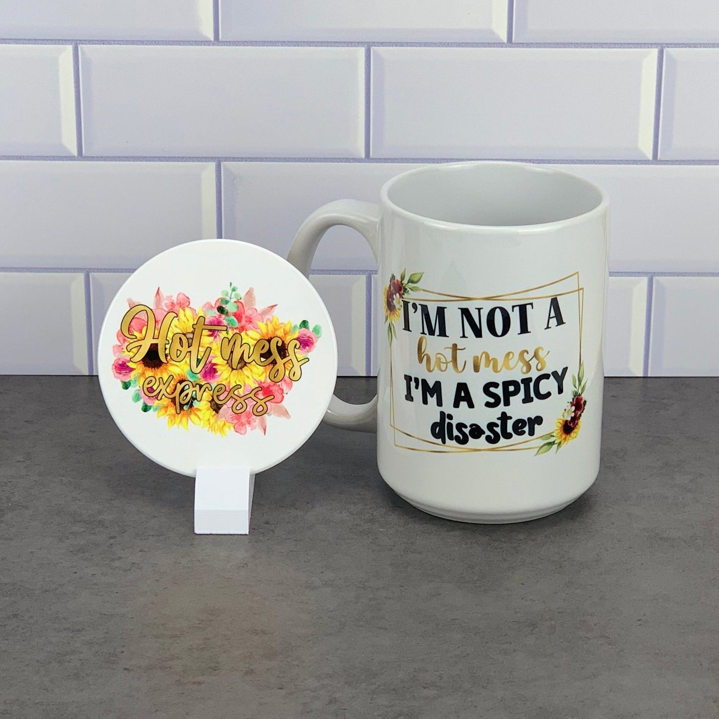 Hot mess spicy disaster mug and coaster set