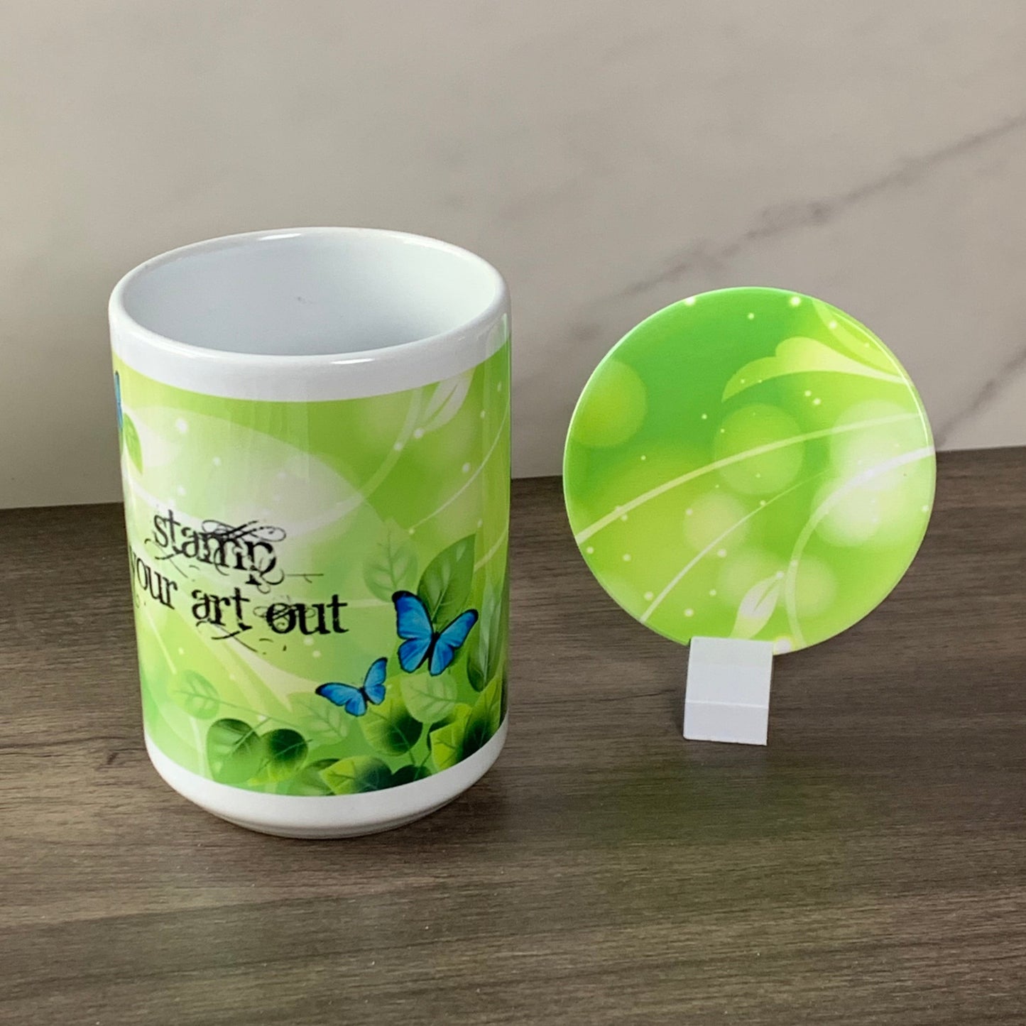 Stamp Your Art Out Mug and Coaster Set by Rachel Tessman