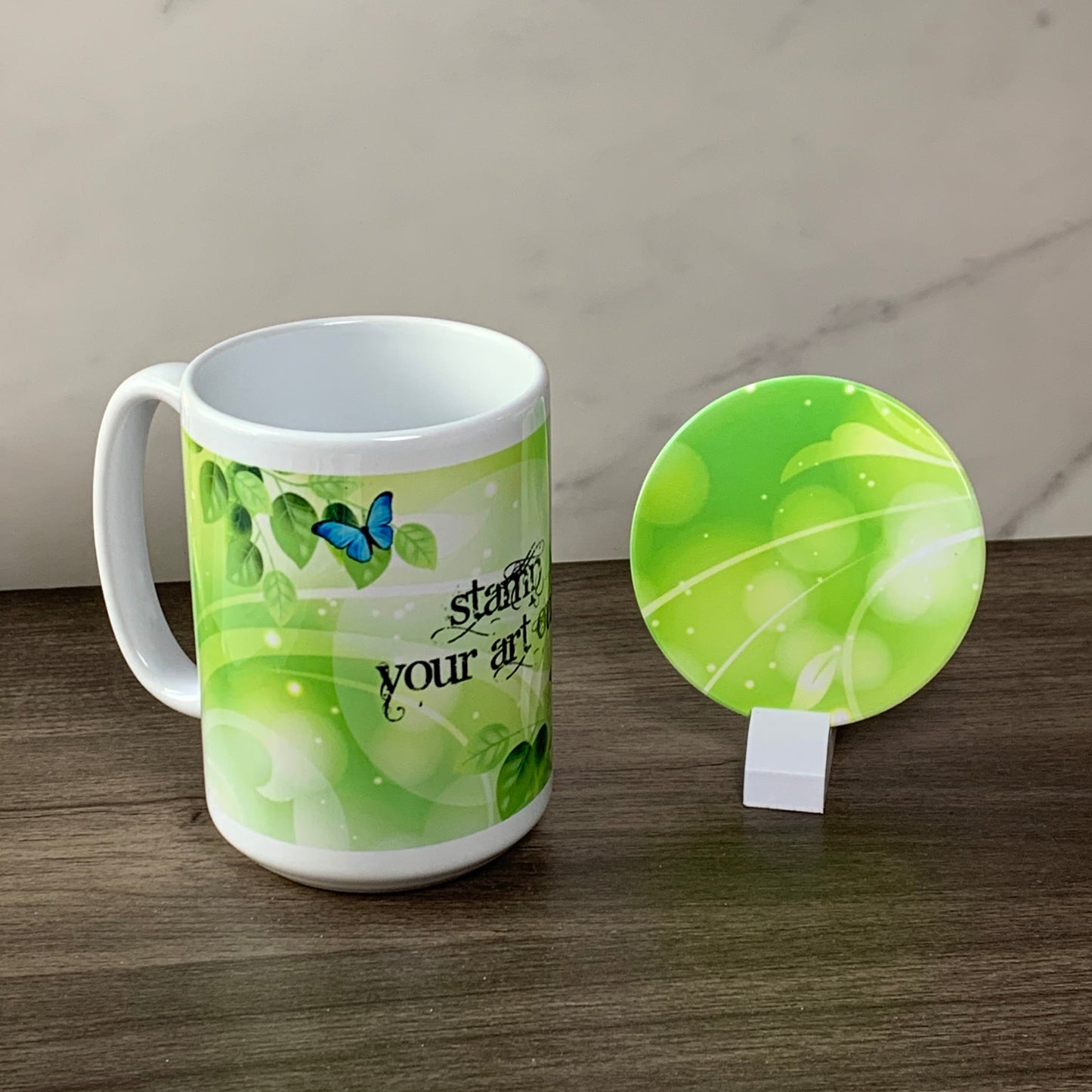 Stamp Your Art Out Mug and Coaster Set by Rachel Tessman