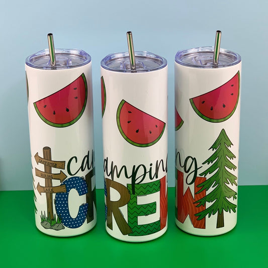 Camping Crew with watermelon logo tumbler