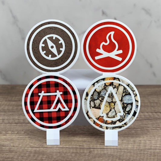 Camping Icons assorted images coaster set