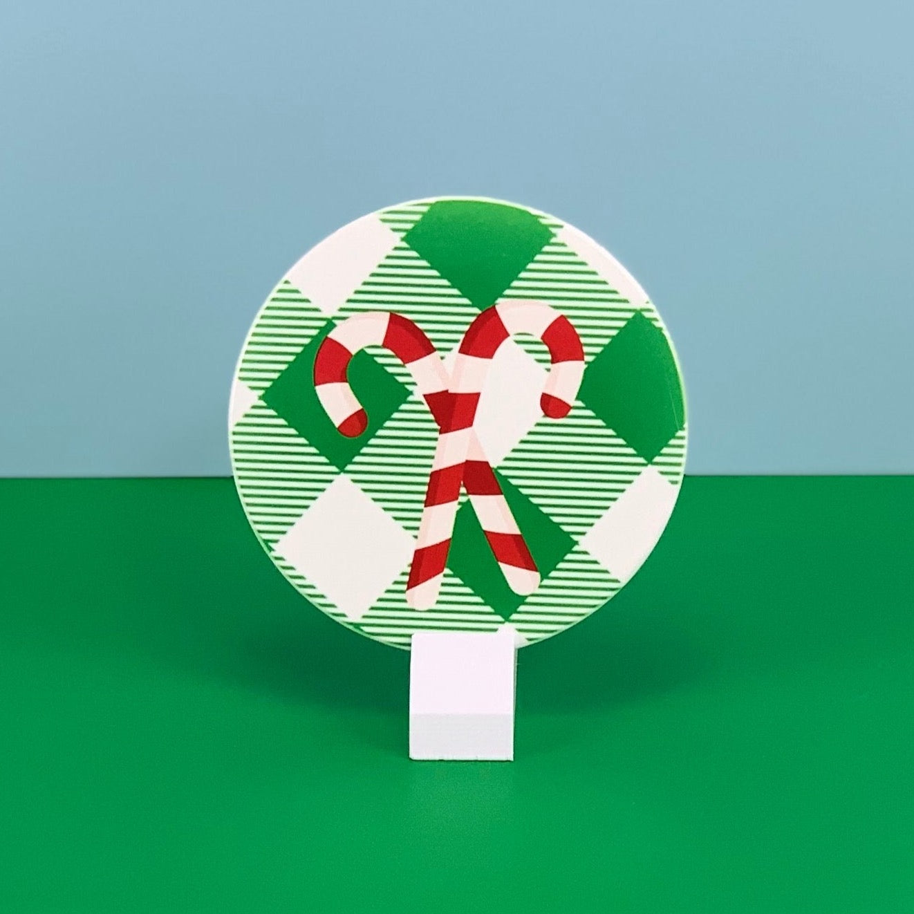Red and green plaid  candy cane coaster