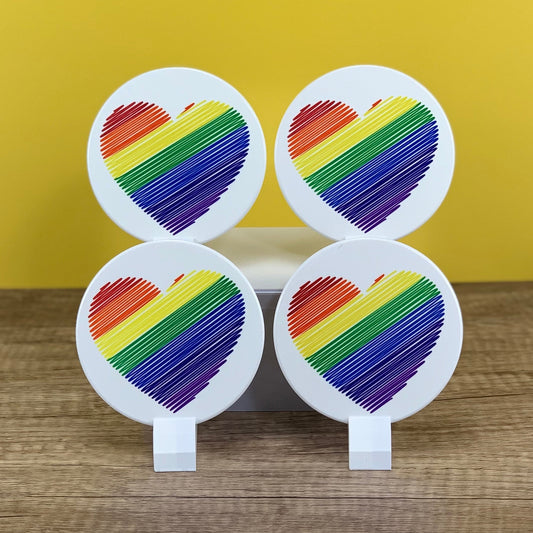 Rainbow heart coaster set