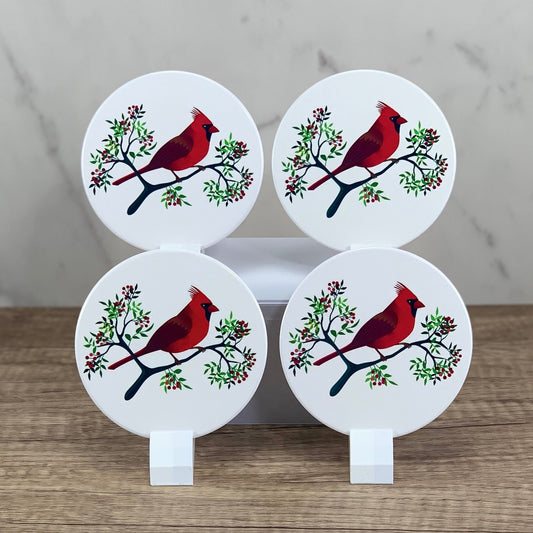 Red cardinal logo coaster set