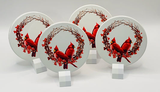 cardinal berry wreath coaster set