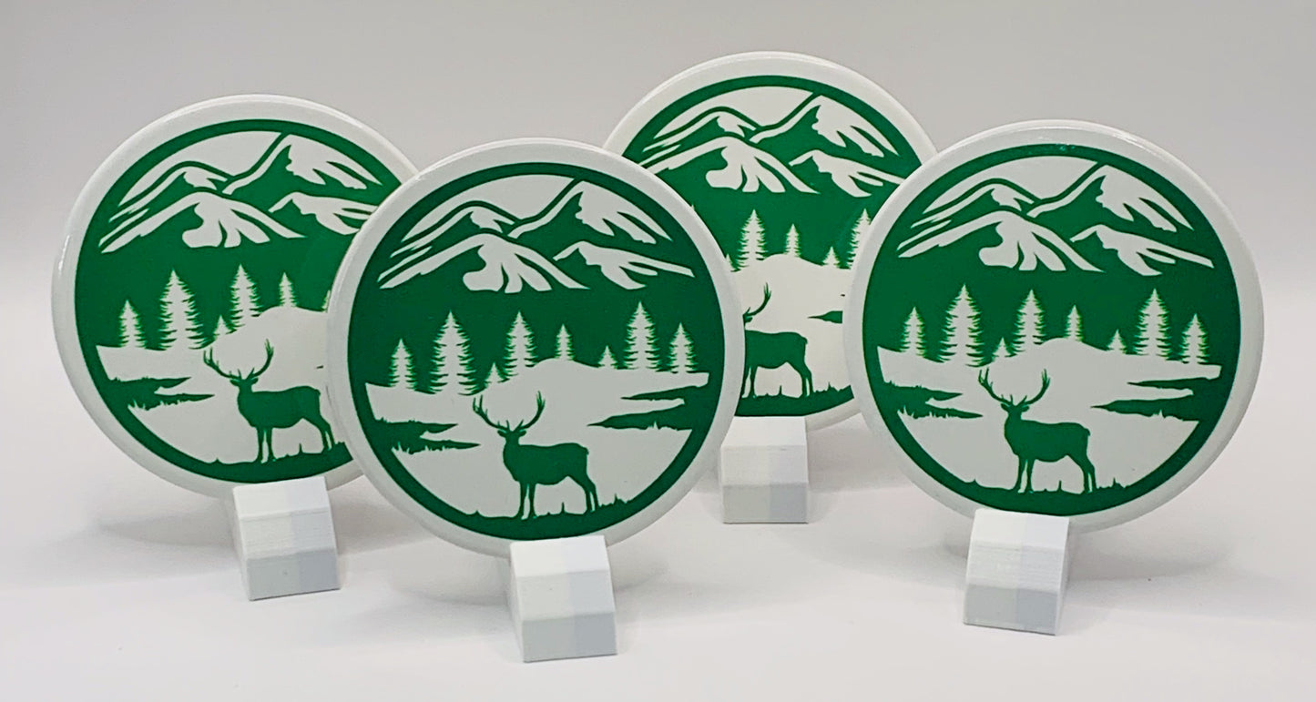 Deer Silhouette with Mountains Coaster Set