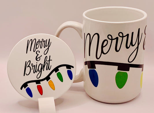 Merry & Bright Christmas Mug and Coaster Set