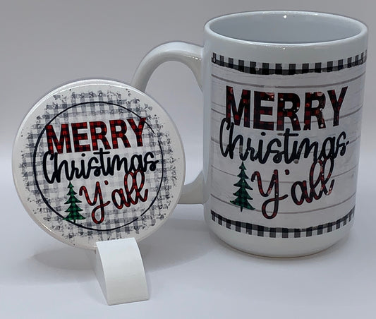 Merry Christmas Y'all mug/coaster set