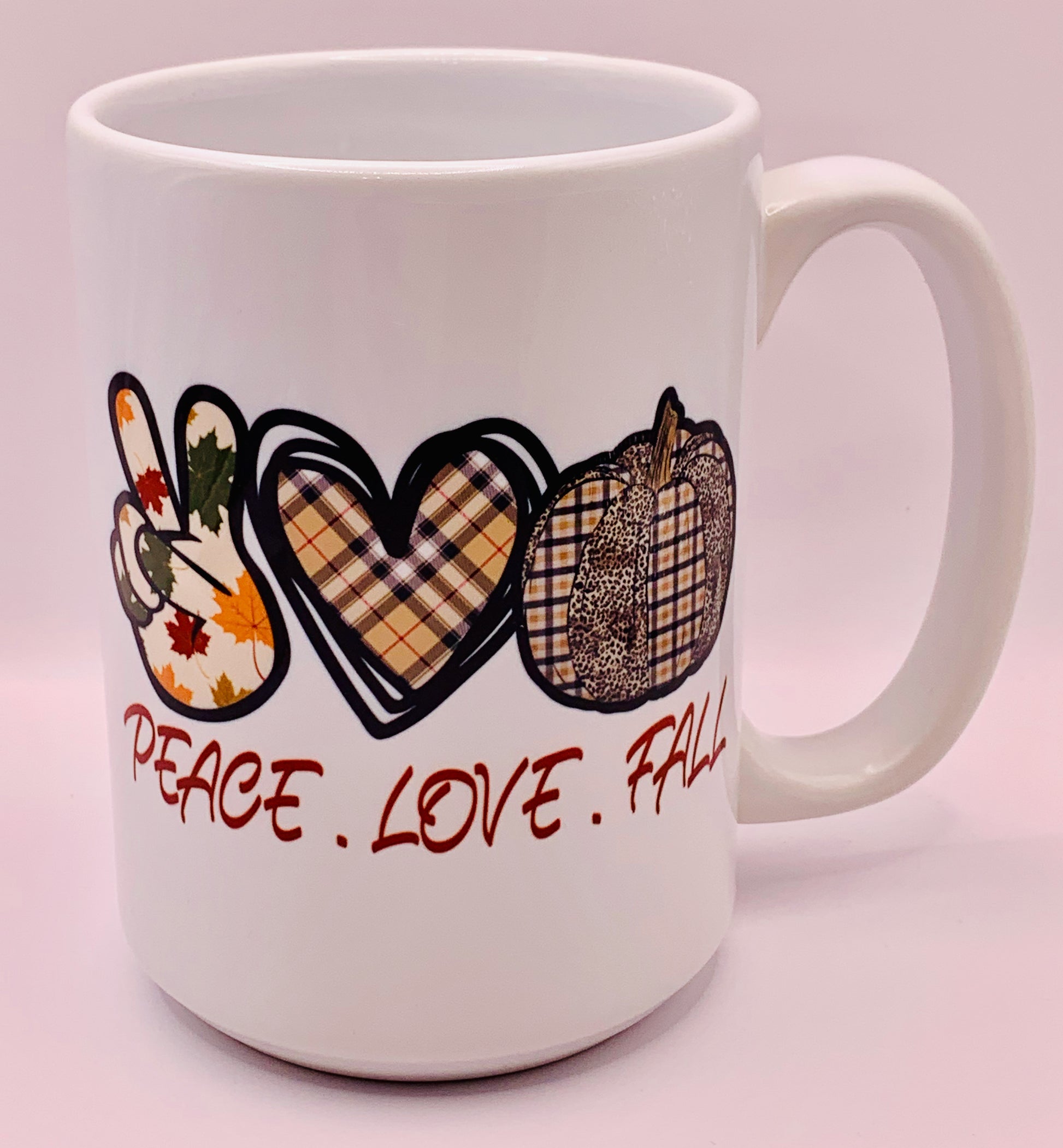 Peace.Love.Fall Plaid Coffee Mug